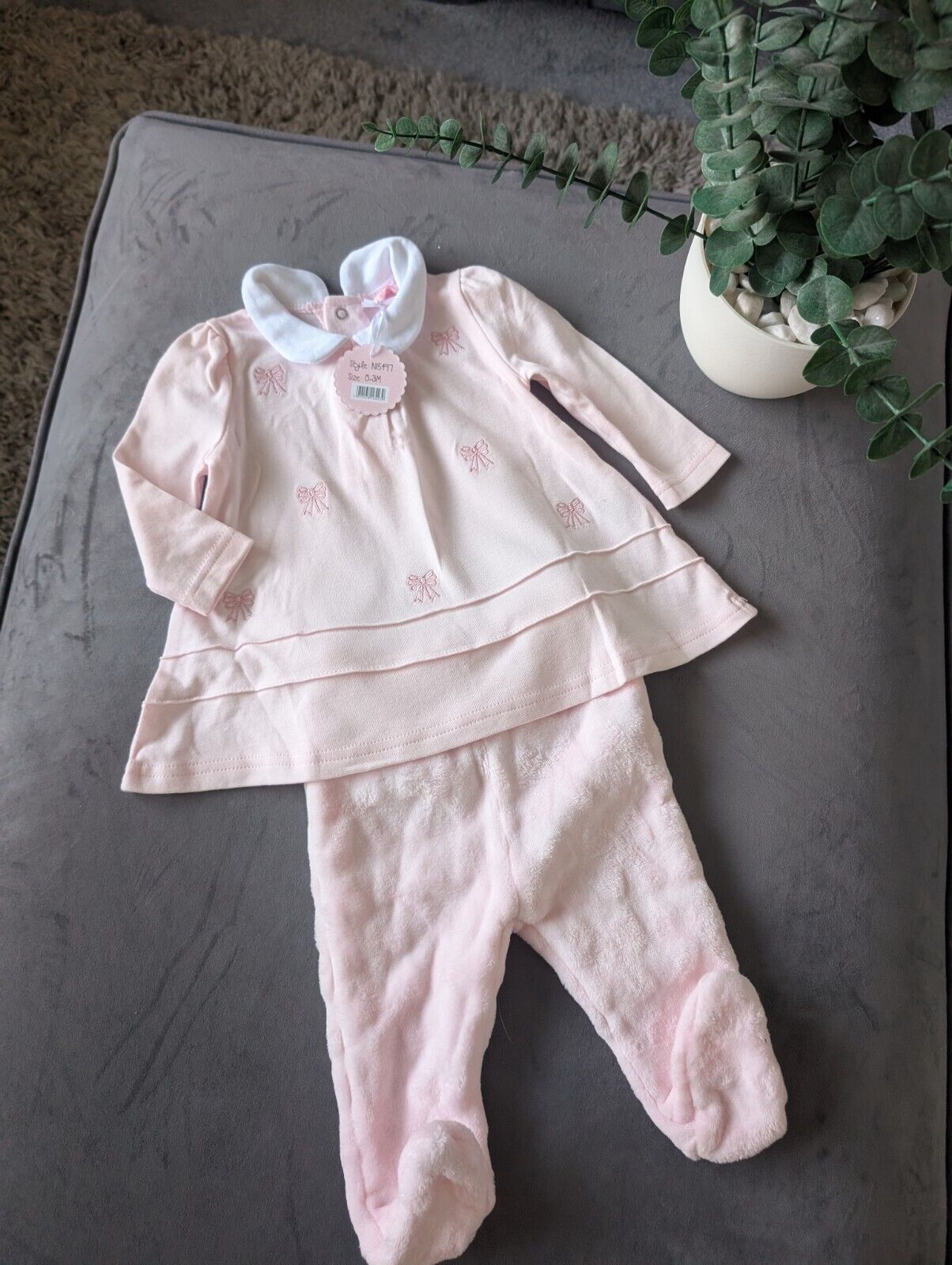 New Rock A Bye Baby Boutique Baby Girls Pink Bows Fleece Outfit Set 0-3m Gift