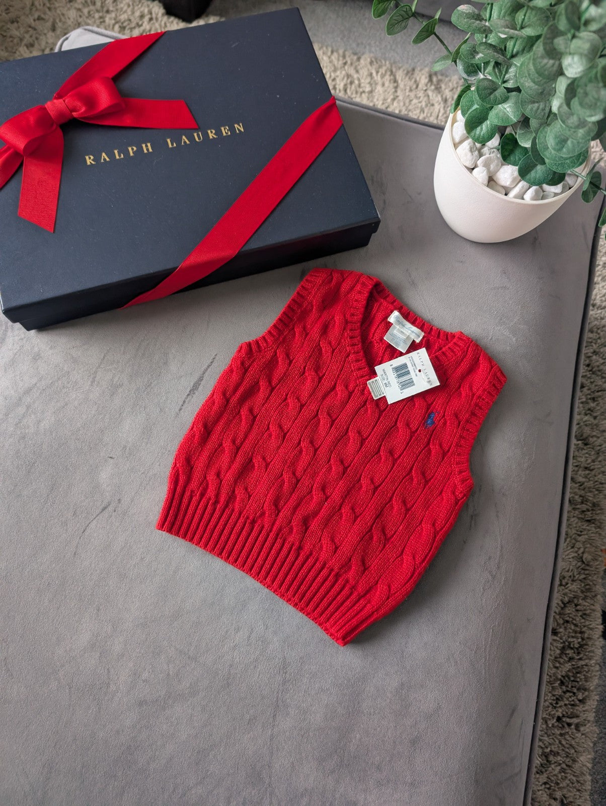 New Polo Ralph Lauren Red Cotton Sweater Jumper Vest Tank Top Size 6-9m Cute