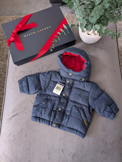 New Ralph Lauren Baby Boys  Down Vintage Jacket Coat 0-3m Navy Red Warm Gift