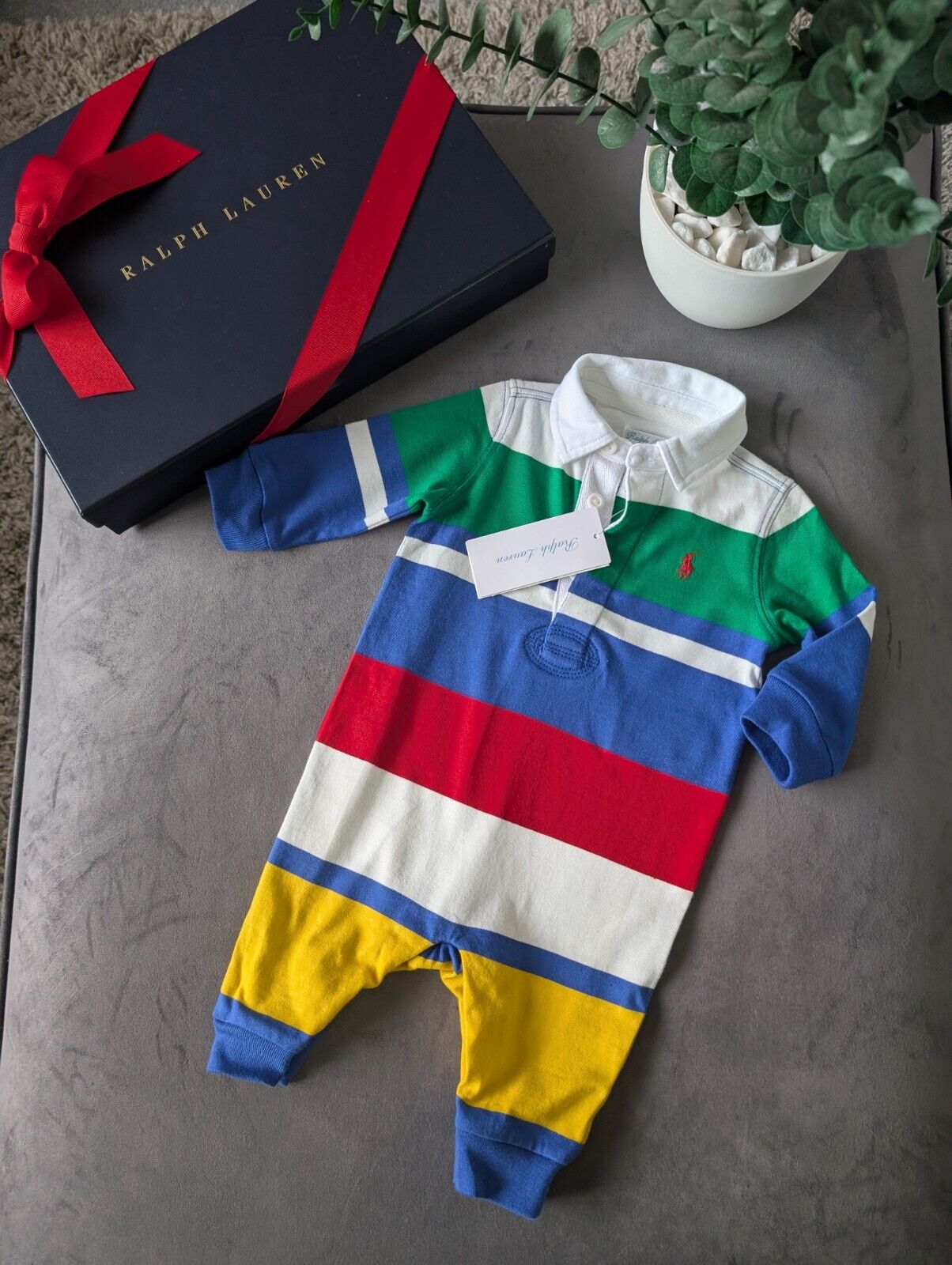 New Ralph Lauren Baby Boy Rainbow Babygrow All In One Rugby Gift Cute 0-3m Cute