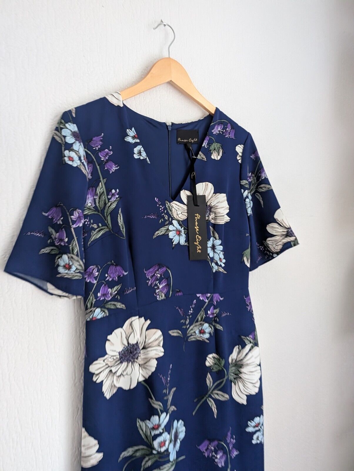 New Phase Eight Blue Cheryl Printed Short Sleeves Cocktail Midi Dress UK12  £120