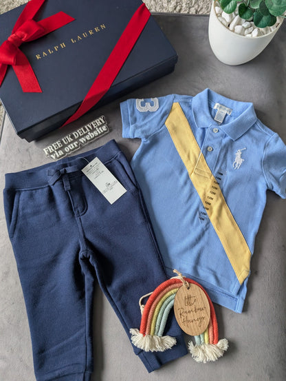 New Ralph Lauren baby boys Navy Blue Polo Jogger Set Tracksuit 12m Smart Casual