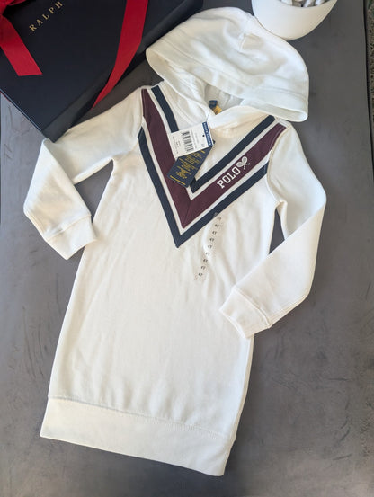 New Girls Polo Ralph Lauren White Hooded Dress Jumper Dress Age 4 Hoodie Gift