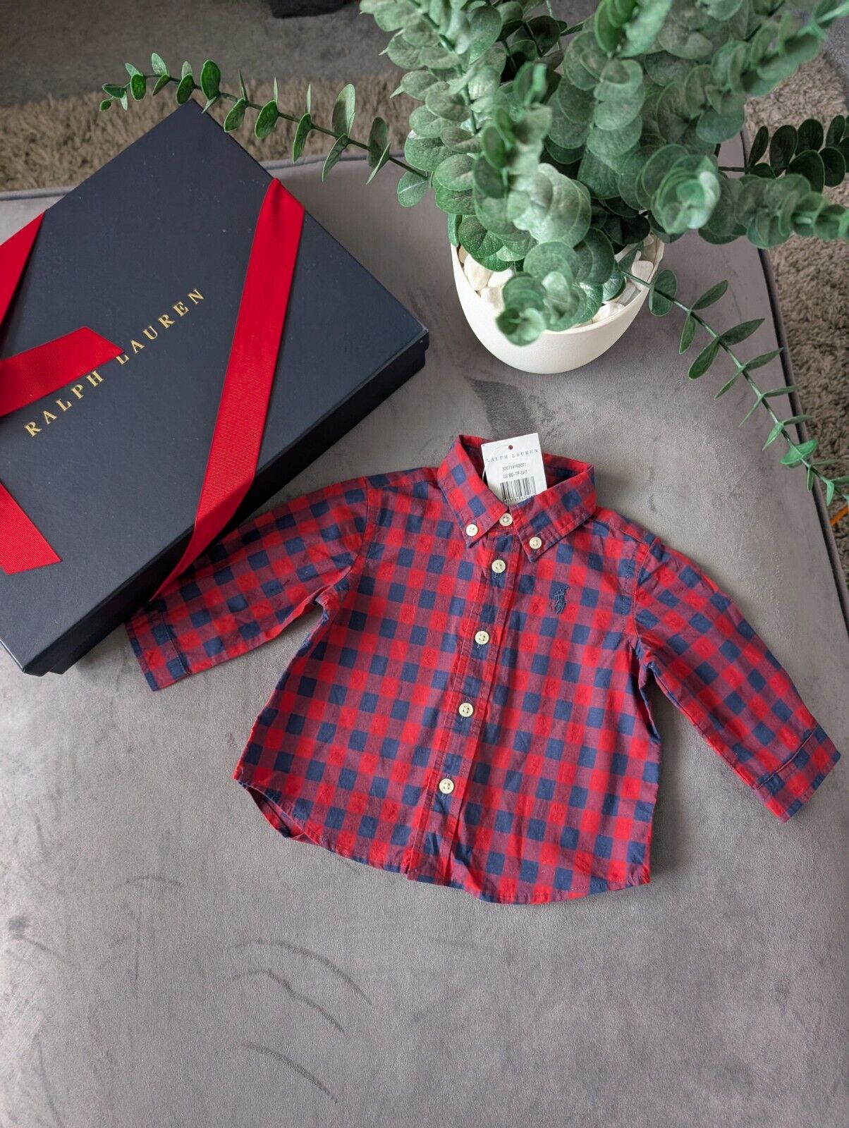 New Ralph Lauren Baby Boy Checked Shirt Smart Occasion Gift Age 3m Red L Sleeve