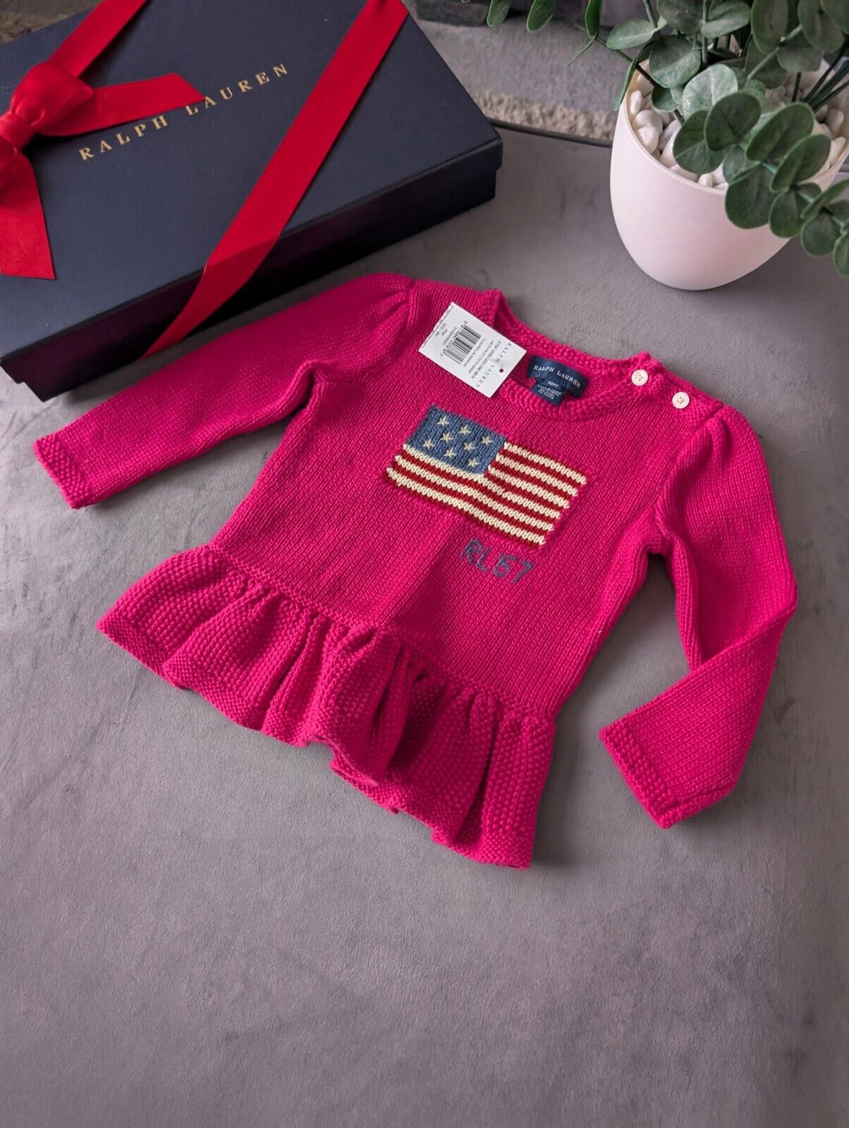 New Rare Polo Ralph Lauren USA American sweater 18M Pink Pony RL 67 Olympics