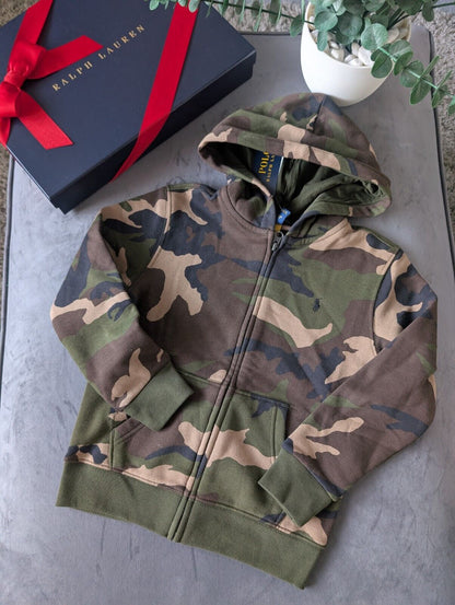 New Polo Ralph Lauren Camo Full Zip Hoodie In Kids Size 5-6yr Army Gift Jacket