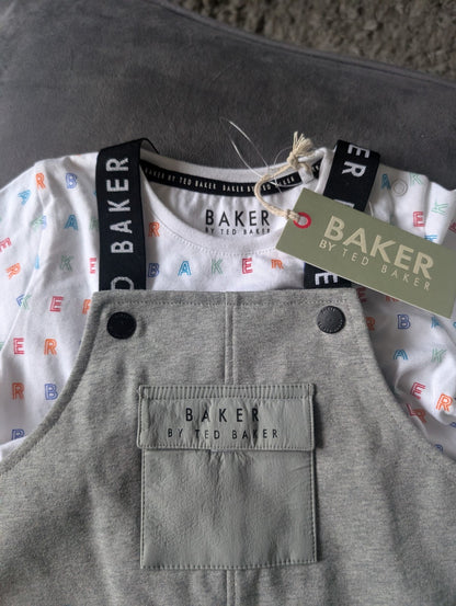 New Ted Baker Baby Boy Occasion Dungaree All In One Grey Smart Romper 3-6m Gift