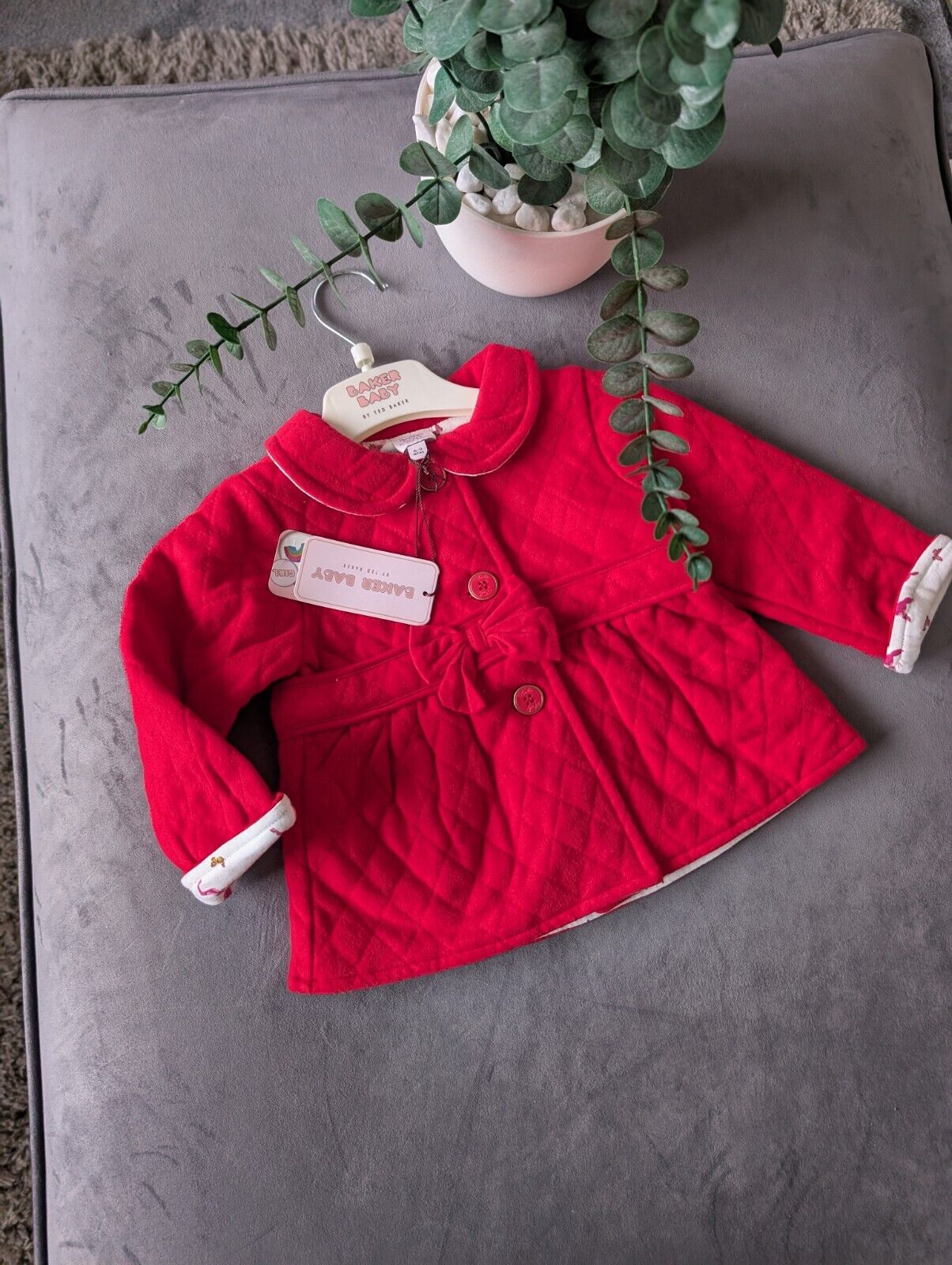 New Ted Baker Red Bow Bows Floral Quilted Jacket Floral Gift 6-9m £50 RRP