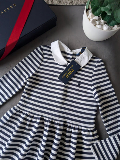 new polo Ralph Lauren French Navy/White Stripe dress Girls Age 5yr ribbed smart