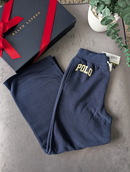 New Ralph Lauren Girls Wide Leg Navy Joggers Age 8-10yrs Fleece Lined Casual