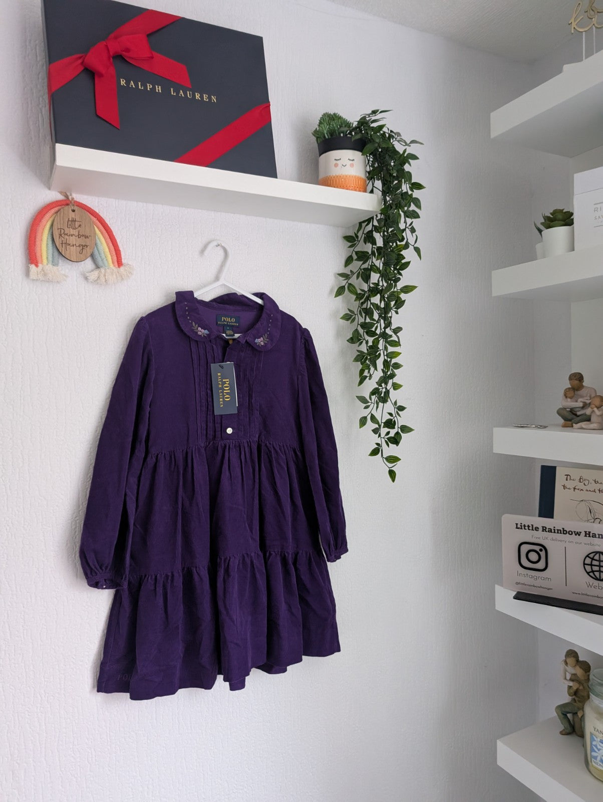 New Stunning Floral Corduroy Shirtdress Ralph Lauren Purple Tiered Smock 6y