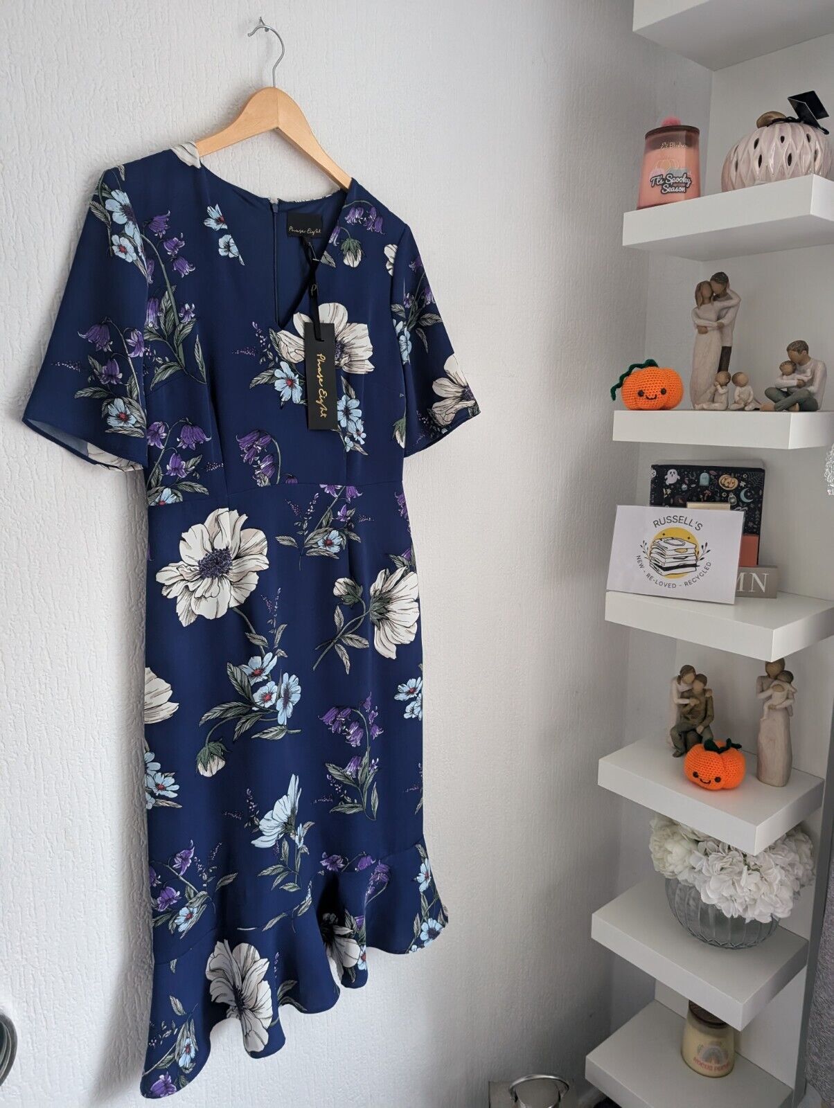 New Phase Eight Blue Cheryl Printed Short Sleeves Cocktail Midi Dress UK12  £120