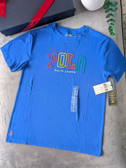 New Ralph Lauren Boys Blue Smart Pony T Shirt Age 8 Casual Embroided Rainbow