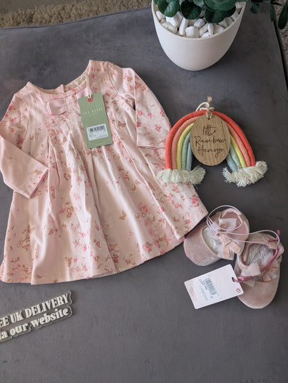 New Ted Baker Baby Girl Dress + Shoes Outfit Set Gift Frill 0-3m Floral Magical