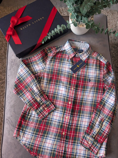 New Ralph Lauren Red Tartan Check Boys Shirt Smart Occasion Age 10-12 Yrs Gift