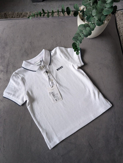 New Hugo Boss Baby Boy Smart White Polo T Shirt Age 9-12m Occasion Gift RRP £55