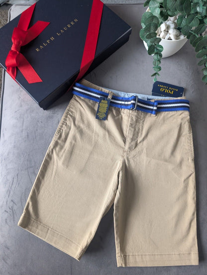 New Ralph Lauren Boys Beige Chino Shorts + Belt Smart Gift Age 10 Casual Summer