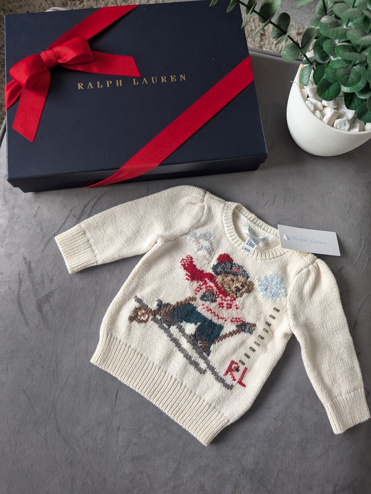 New Adorable Ralph Lauren Baby Girls Bear Ivory Jumper Gift Rrp £120 3-6m  Ski