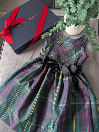 New Ralph Lauren Girls Tartan Plaid Pretty Green Vincenza Dress Gift 6y Rrp £125