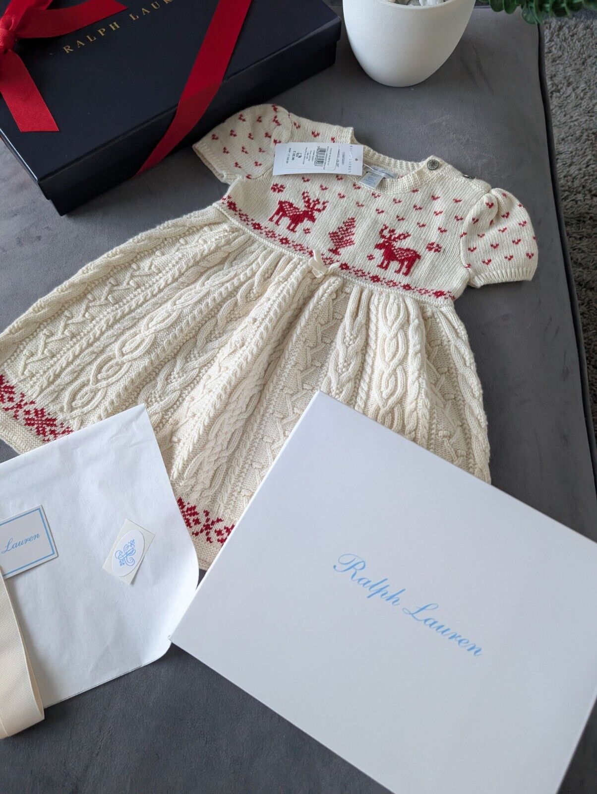 New stunning girls Ralph Lauren Christmas cable knit dress + gift box 9-12m Gift