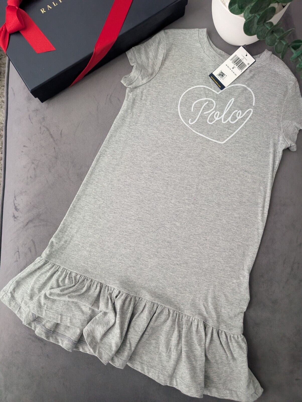 New Polo Ralph Lauren Girls Love Polo Light Grey  Cute Dress autumn Age 6 Gift