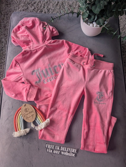 New Stunning Girls Velour Juicy Tracksuit Pink Age 3-4 years Rrp £90 Silver