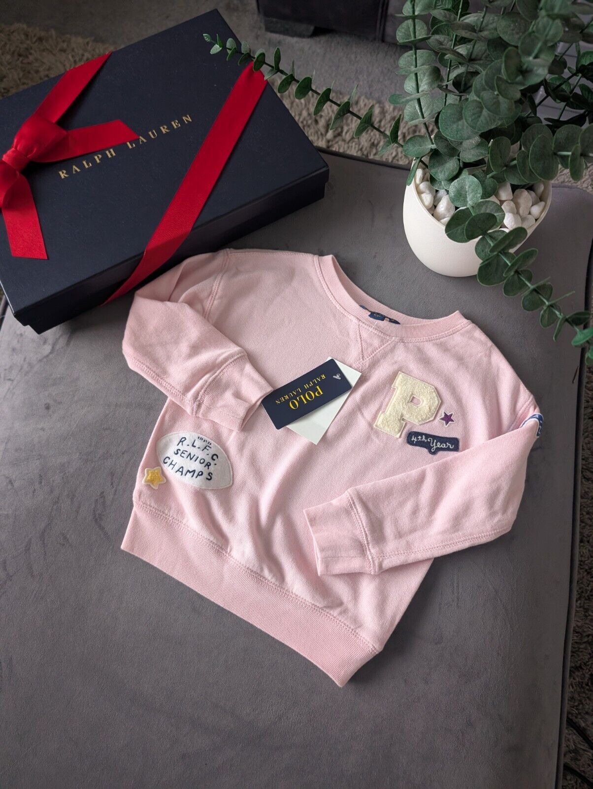 New Stunning Ralph Lauren Pink Embroidery Rugby Jumper 3yrs Cute Patchwork Gift