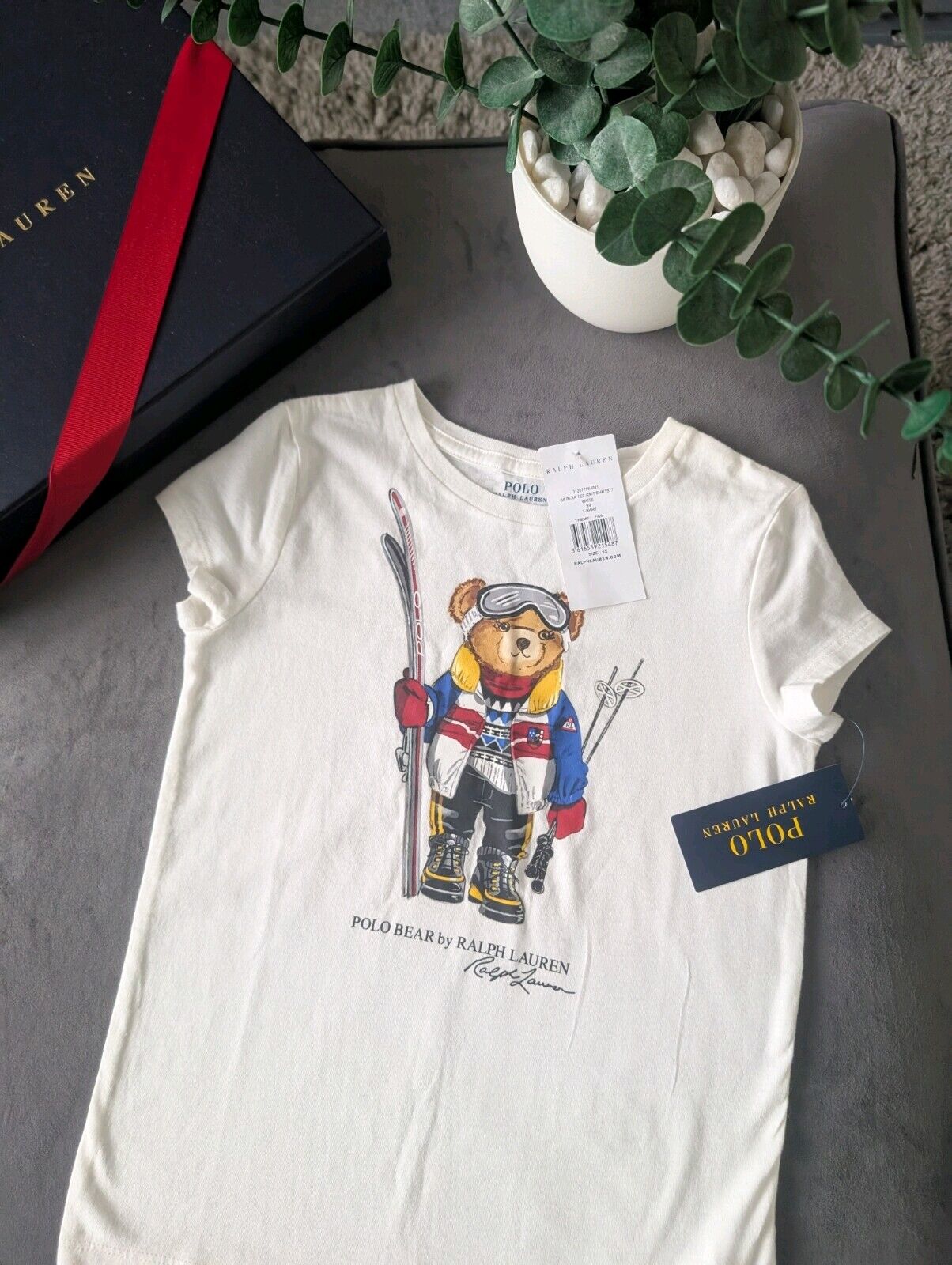 New Ralph Lauren Girls Bear Ski Short Seeve T Shirt 6-7yr Smart White Cute Gift