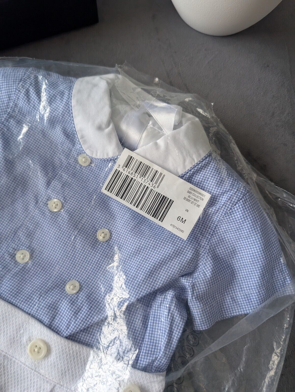 New Gorgeous Ralph Lauren Baby Boys Blue Gingham 2inOne Outfit Shirt Short 3-6m