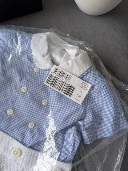 New Gorgeous Ralph Lauren Baby Boys Blue Gingham 2inOne Outfit Shirt Short 3-6m