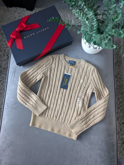 New Boys Ralph Lauren Beige cable knit long sleeve jumper Smart Casual Gift 6-7y