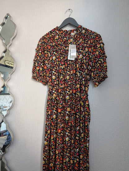 new boden Yoke Detail Jersey Midi Dress Black, Block Petal size 14 long was £129