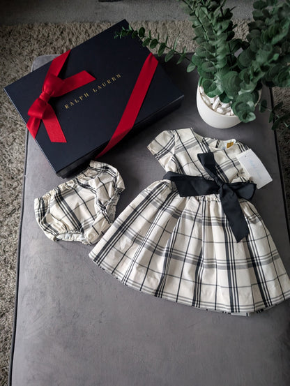 New Ralph Lauren Girls Tartan Plaid Pretty Black Vincenza Dress Ivory Gift 3-6m