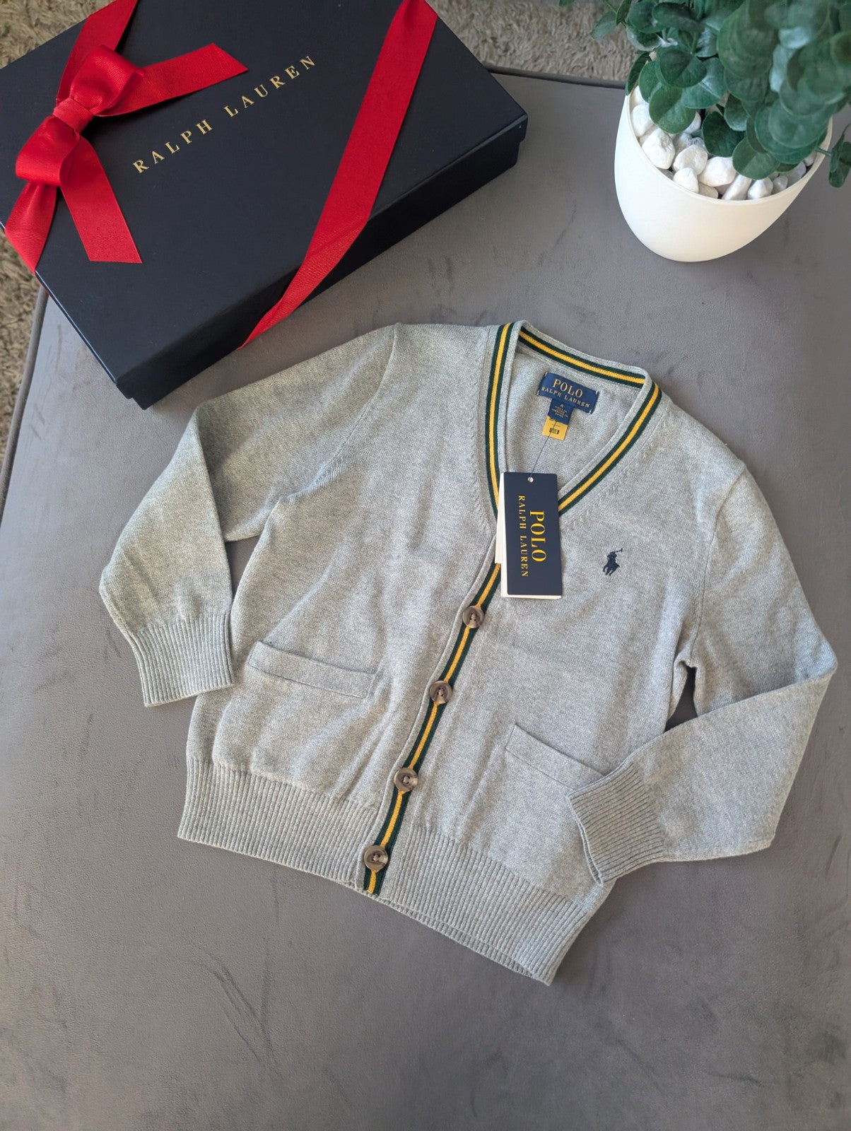 New Smart Ralph Lauren Grey Boys Polo Cardigan Buttoned Grey Smart 4yr Occasion