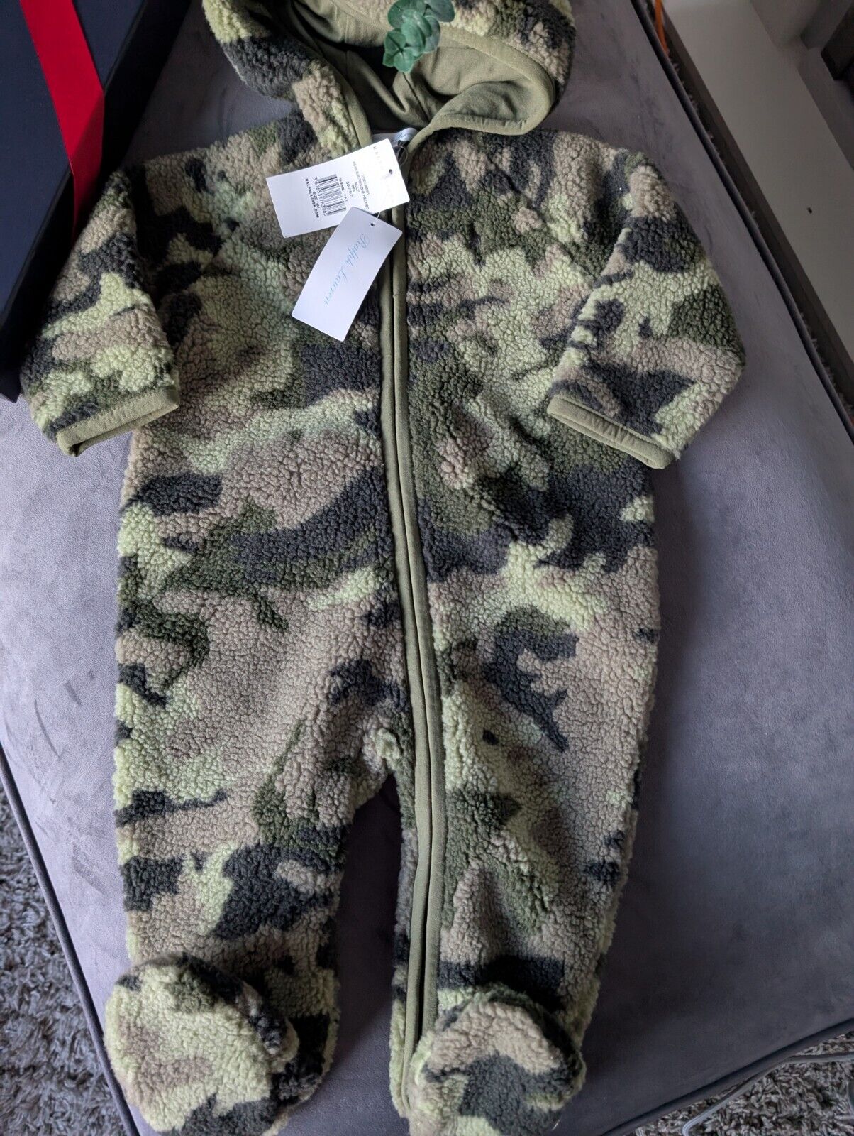 New Ralph Lauren baby boys faux shearling bear all in one snowsuit Army gift 6-9