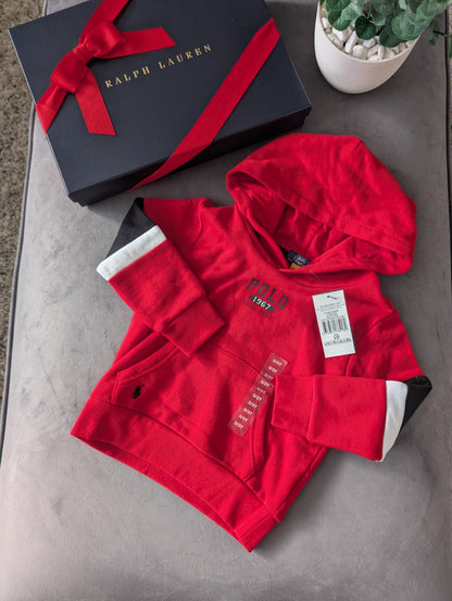 New Ralph Lauren Red Polo Club Jumper Boys Hoodie Size 2-3Y Gift Kids Smart Gift