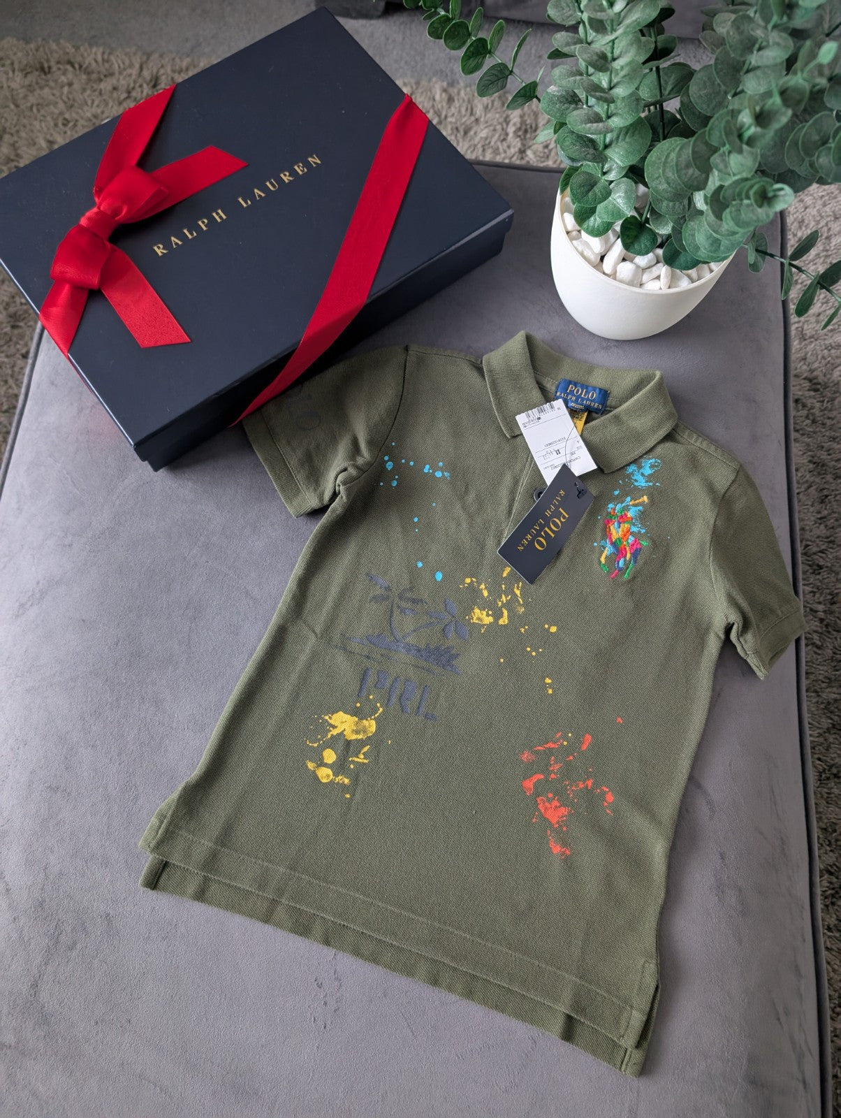 New Ralph Lauren Boys Khaki Multi Gorgeous Ltd Edition Peace Love Polo 4yr Gift