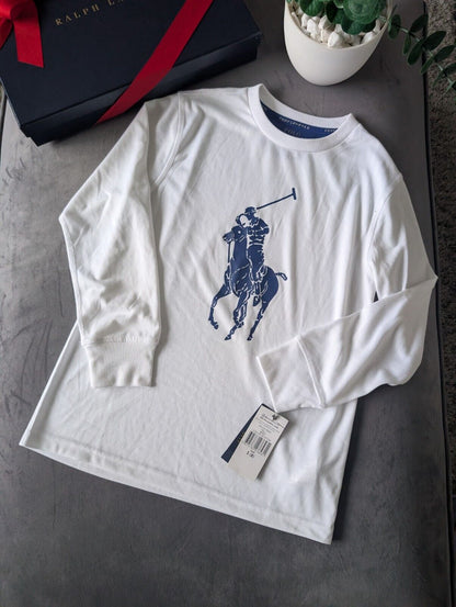 New Ralph Lauren Boys White Performance Sport Ralph TShirt Long Sleeve 8y Active