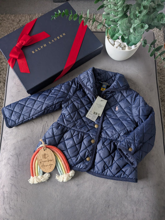 New Ralph Lauren Girls Quilted Coat Navy Blue Quilted Barn Jacket Age 2 RRP £159