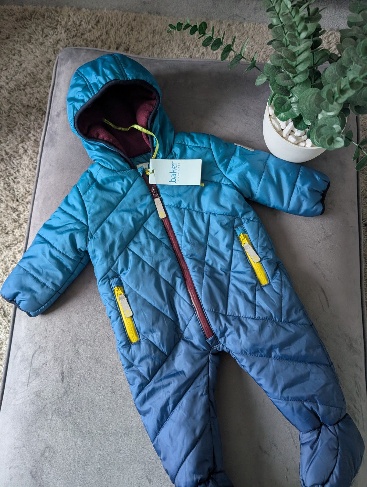 New Baby Boy Ted Baker Snowsuit All In One Suit 3-6 Months Blue ombre Fleece