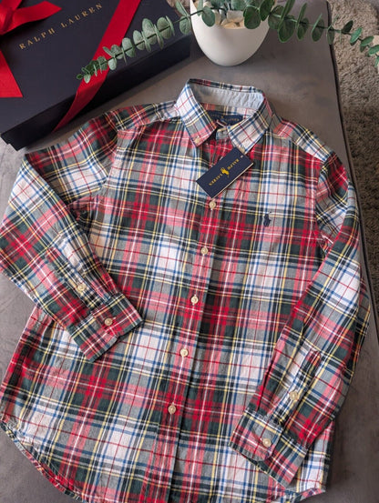 New Ralph Lauren Red Tartan Check Boys Shirt Smart Occasion Age 10-12 Yrs Gift