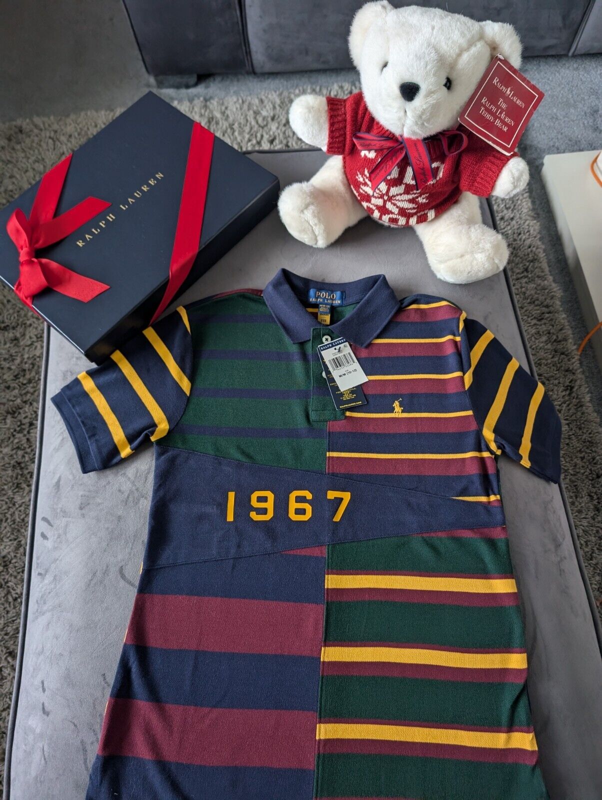 New Ralph Lauren Boys Multi Colored Striped Smart Polo Shirt Gift M 10-12yr