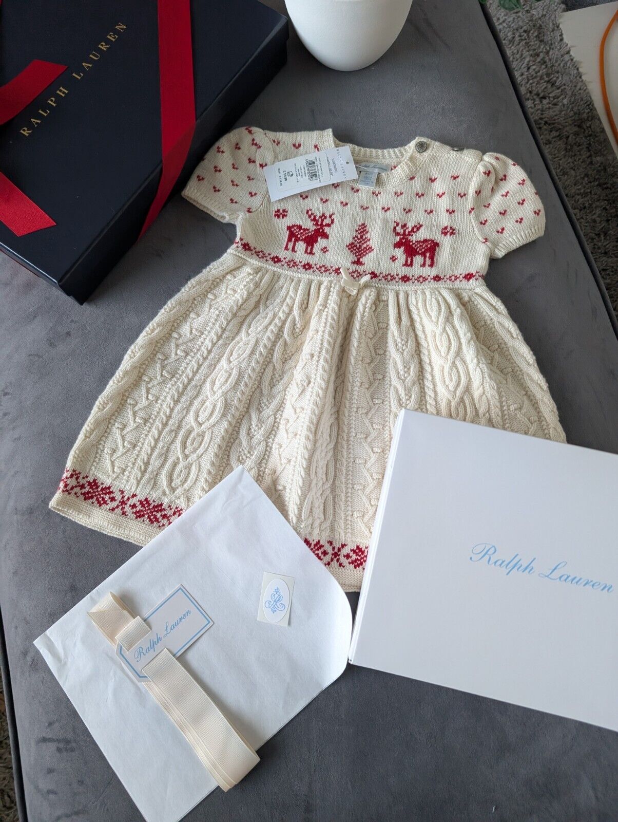 New stunning girls Ralph Lauren Christmas cable knit dress + gift box 9-12m Gift