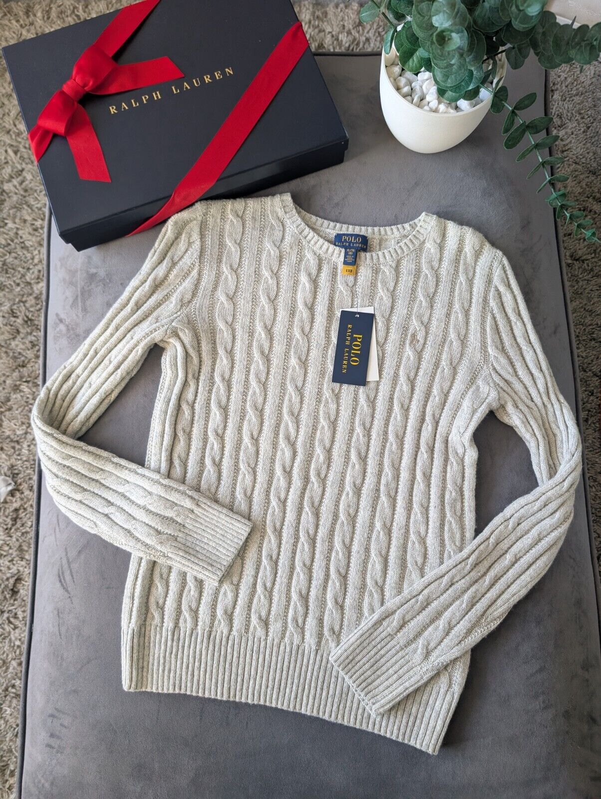 New Polo by Ralph Lauren Cable Knit Jumper Ivory Girls 16y Glitter Sparkle New