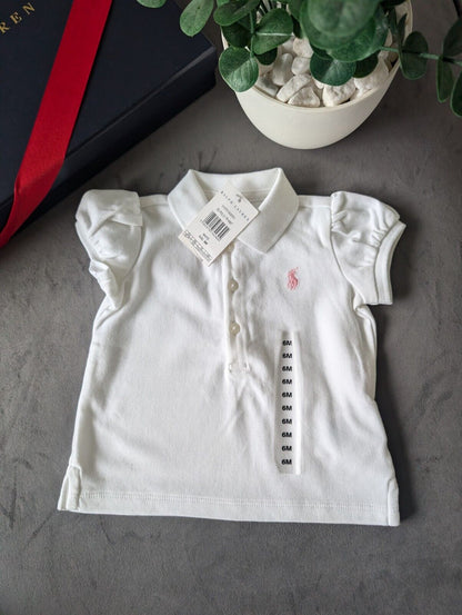 New Polo Ralph Lauren Baby Girls White Frill Polo Smart Knit Gift 3-6m