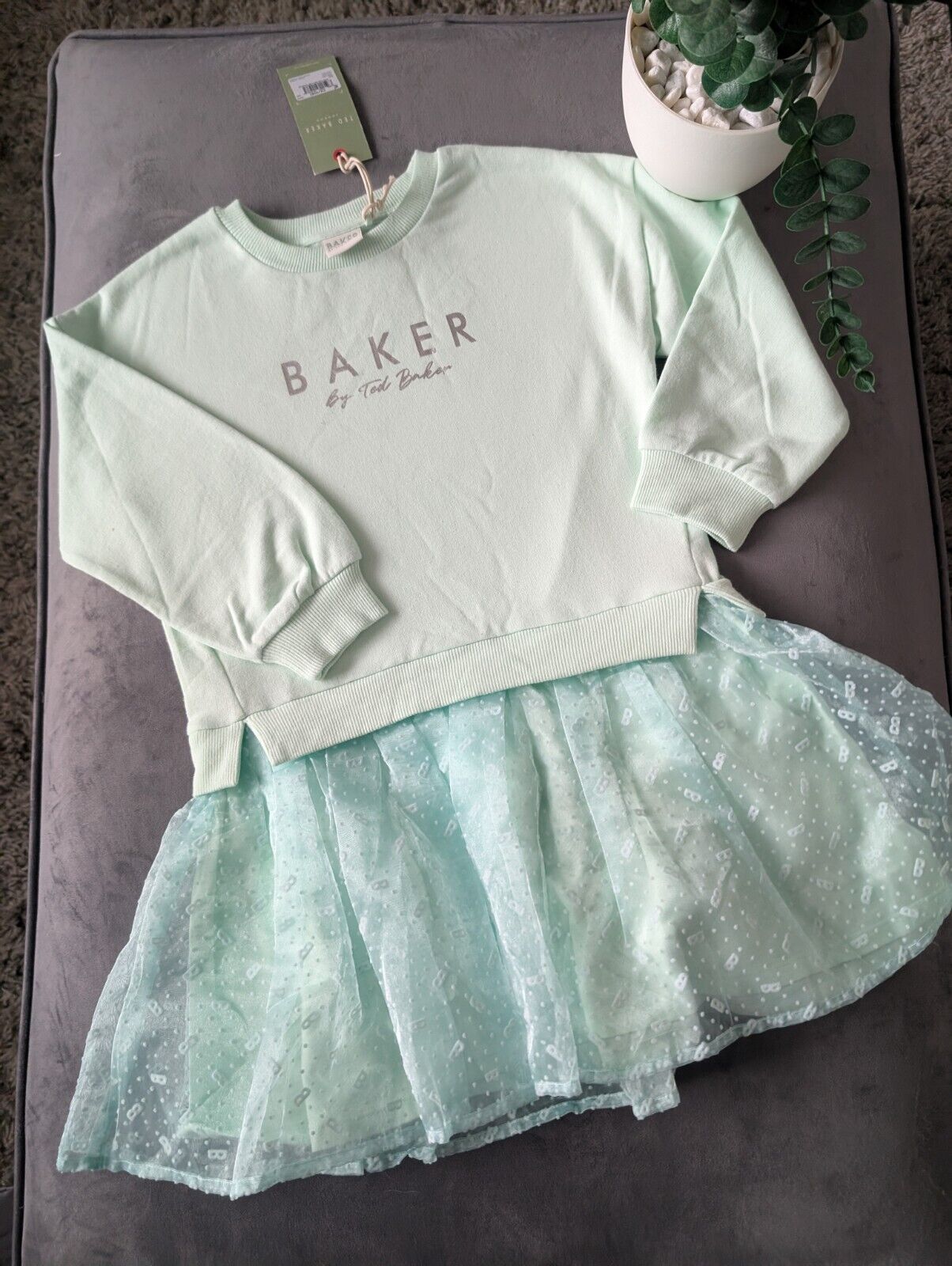 New Stunning Ted Baker Girls Teal Pretty Print Jersey Jumper Dress Age 6 Tutu