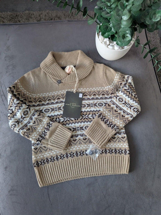 New Stunning Rorie Whelan Beige Brown Aztec Knit Jumper 2-3y Gift Kids Fair Isle