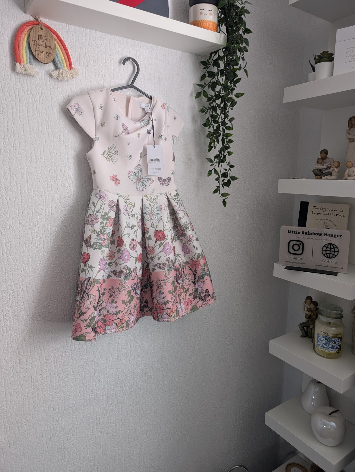 New REISS Butterfly Floral PRINTED SCUBA DRESS 7-8y Gift Pink Occasion Spring