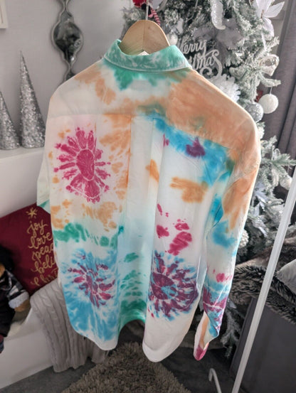 Bnwot Stunning Women’s Ralph Lauren Tie Dye Shirt Multi Rainbow Long Sleeve UK14