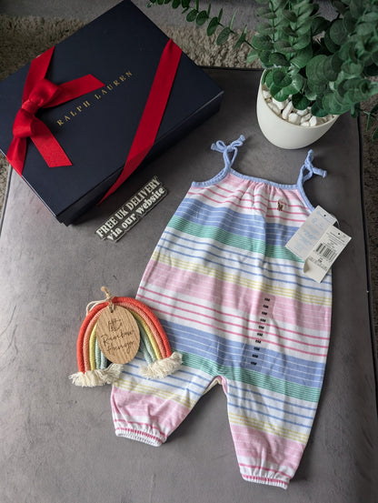 New Ralph Lauren Bubble Shortall Pink Stripe Summer Multi Romper One-Piece 3-6m